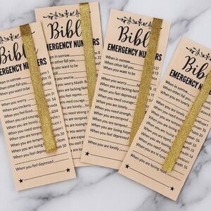 Elegant Gold Bible Bookmarks with Emergency Numbers